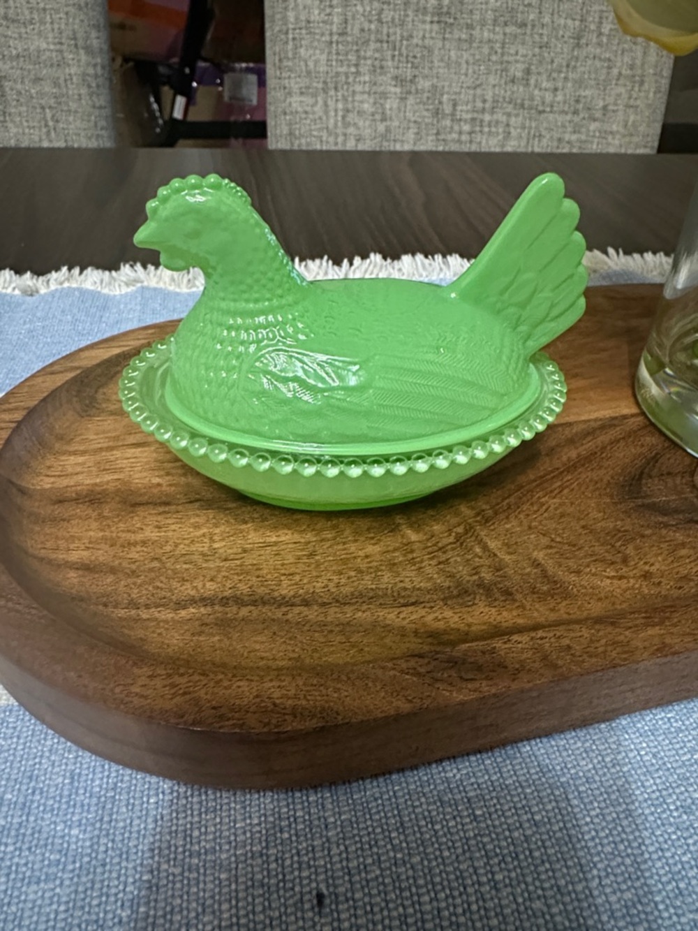 Green glass  Hen Covered Dish - Decorative Serving Bowl